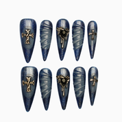 3D Cross Heart Blue Nails