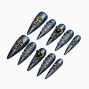 3D Cross Heart Blue Nails