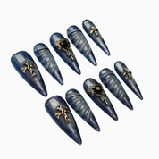 3D Cross Heart Blue Nails